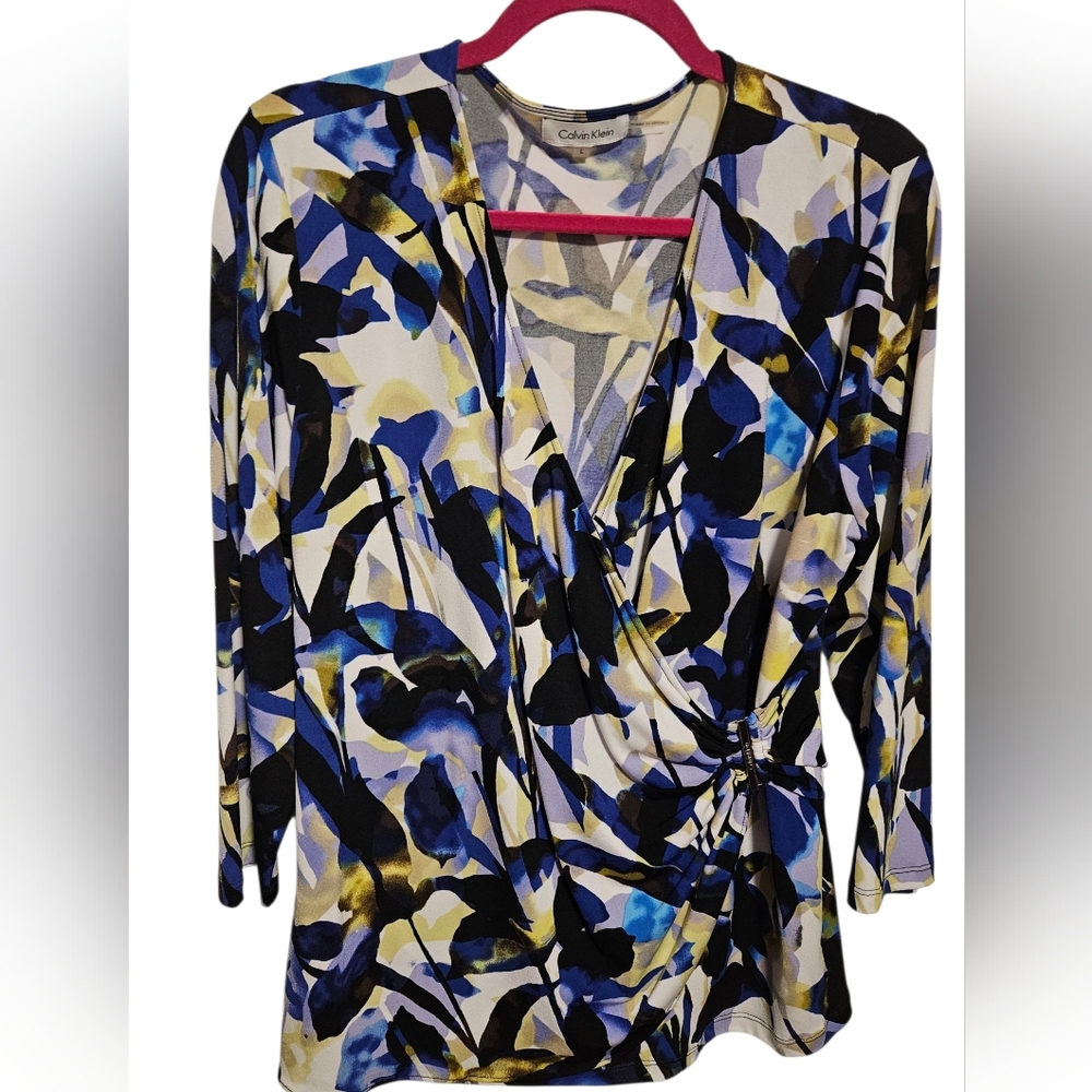Women's Calvin Klein Multicolored  Long Sleeve Blouse Top Size L